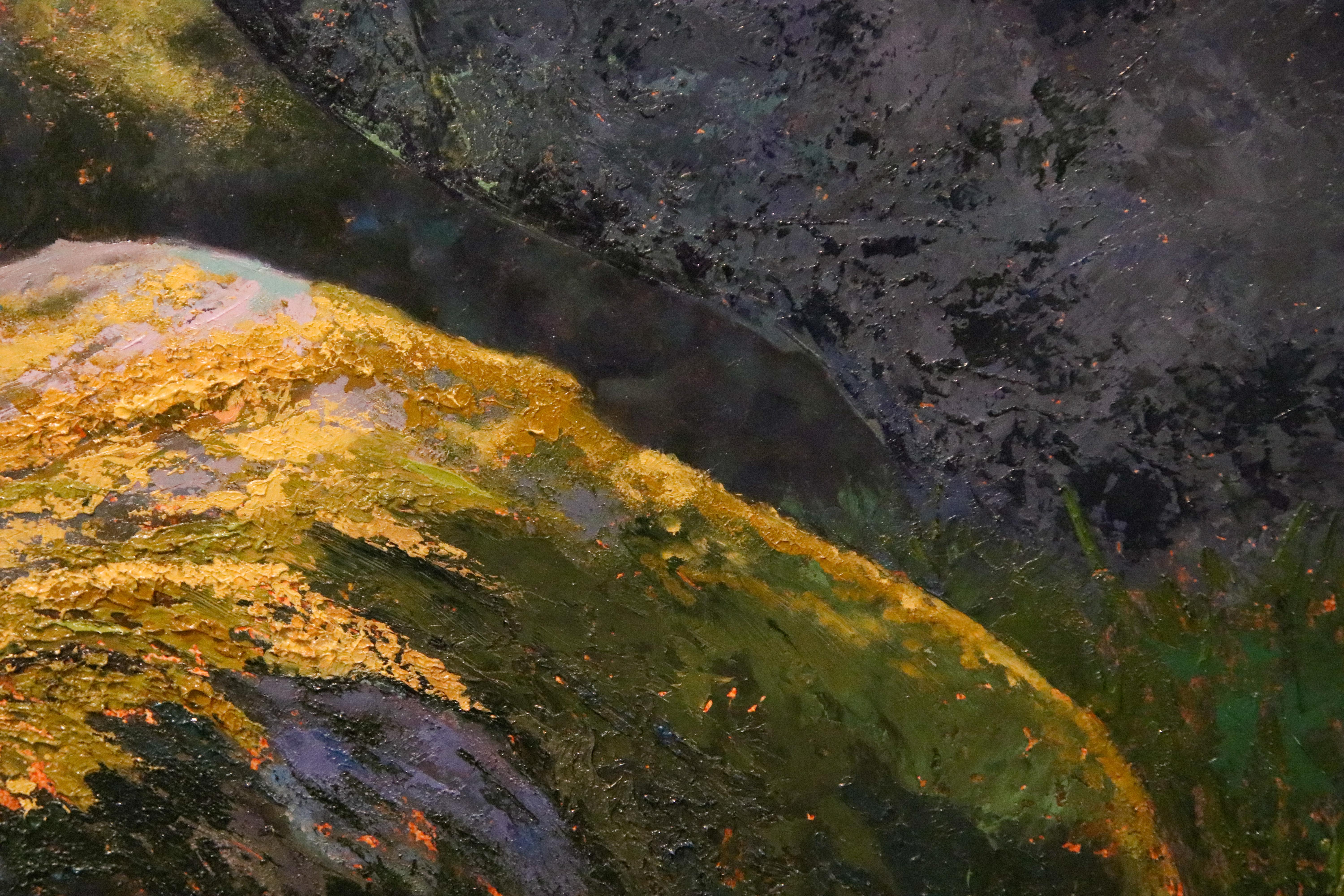 Moss - Peinture de paysage contemporaine du 21e siècle représentant des pierres dans la nature en vente 6