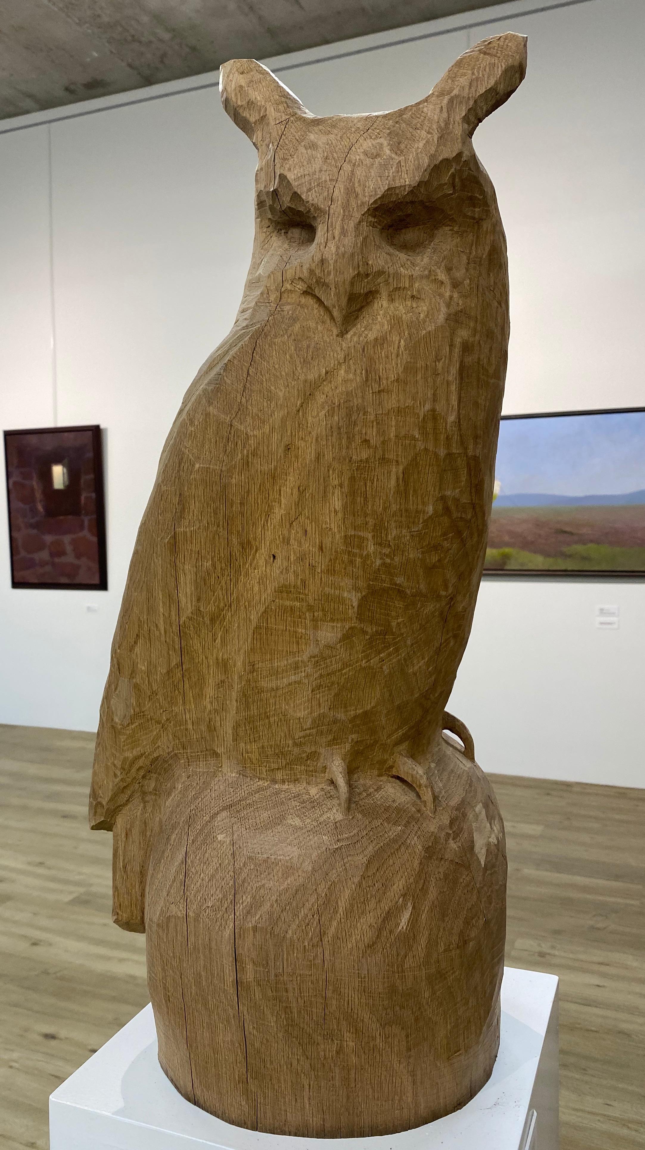 Eagle Owl - 21st Century Sculpture of an Owl made of oak