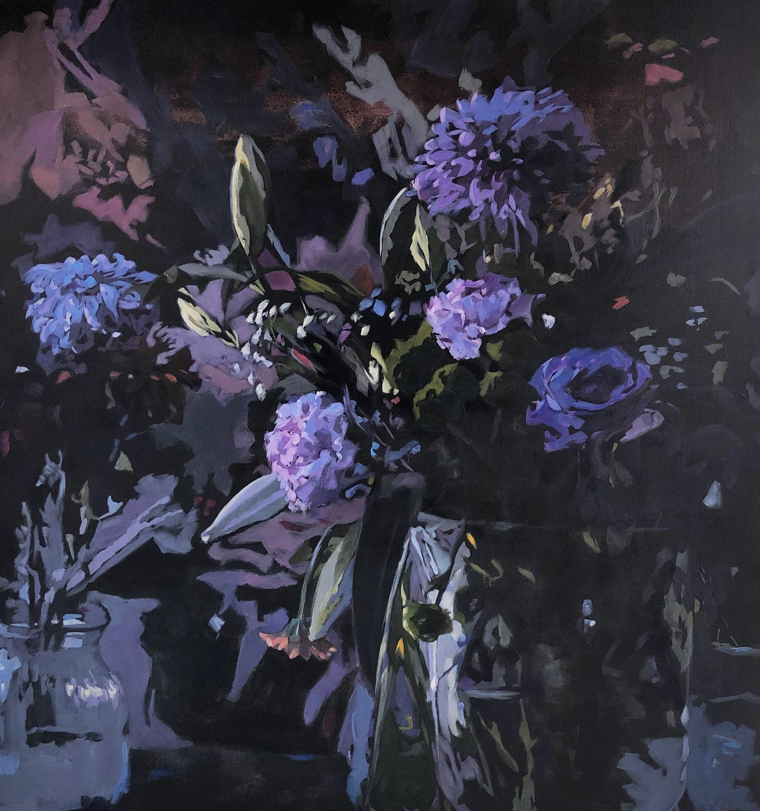 Mitzy Renooy Still-Life Painting - The Color Purple- 21st Century Dutch Still-life with flowers painting 