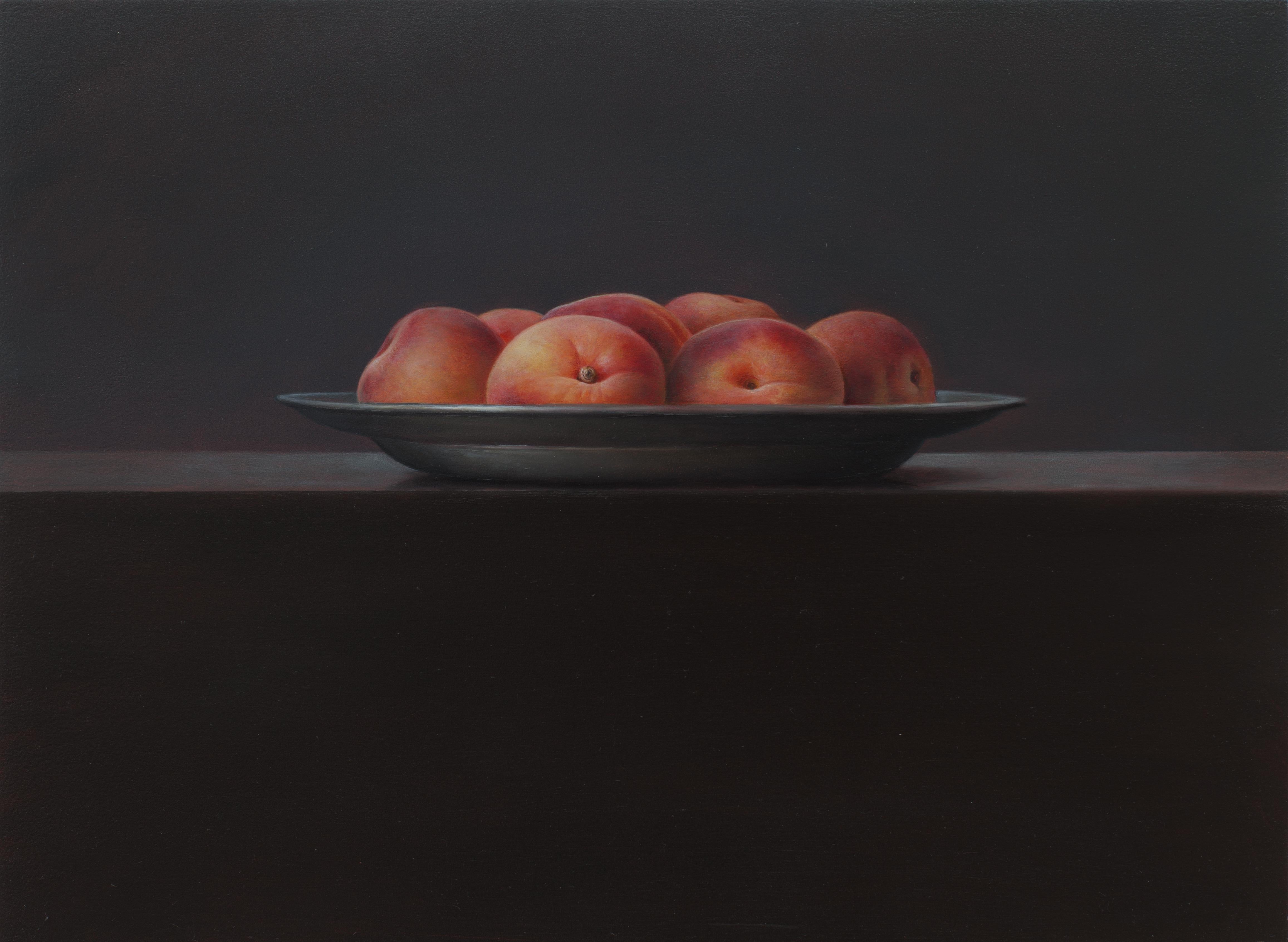 Bart Koning Figurative Painting - Apricots- 21st Century Contemporary Still-life painting of fruits on a platter