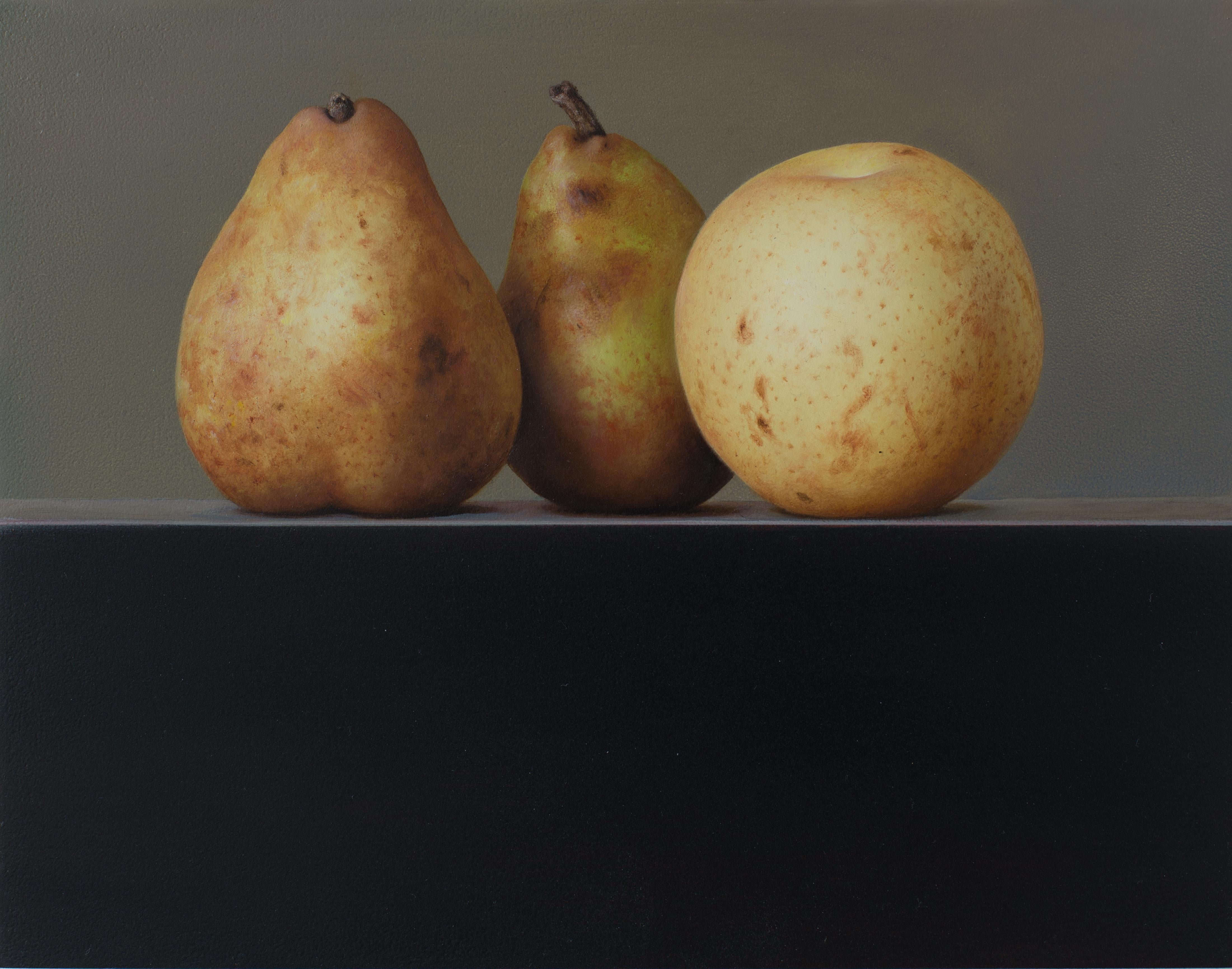 Bart Koning Figurative Painting - Pears- 21st Century Contemporary Still-life Oil painting of fruits in a row.