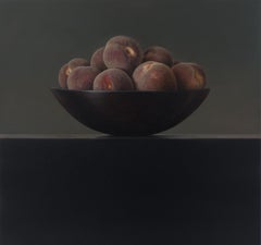 Bowl with Peaches- 21st Century Contemporary Still-life painting of fruits 