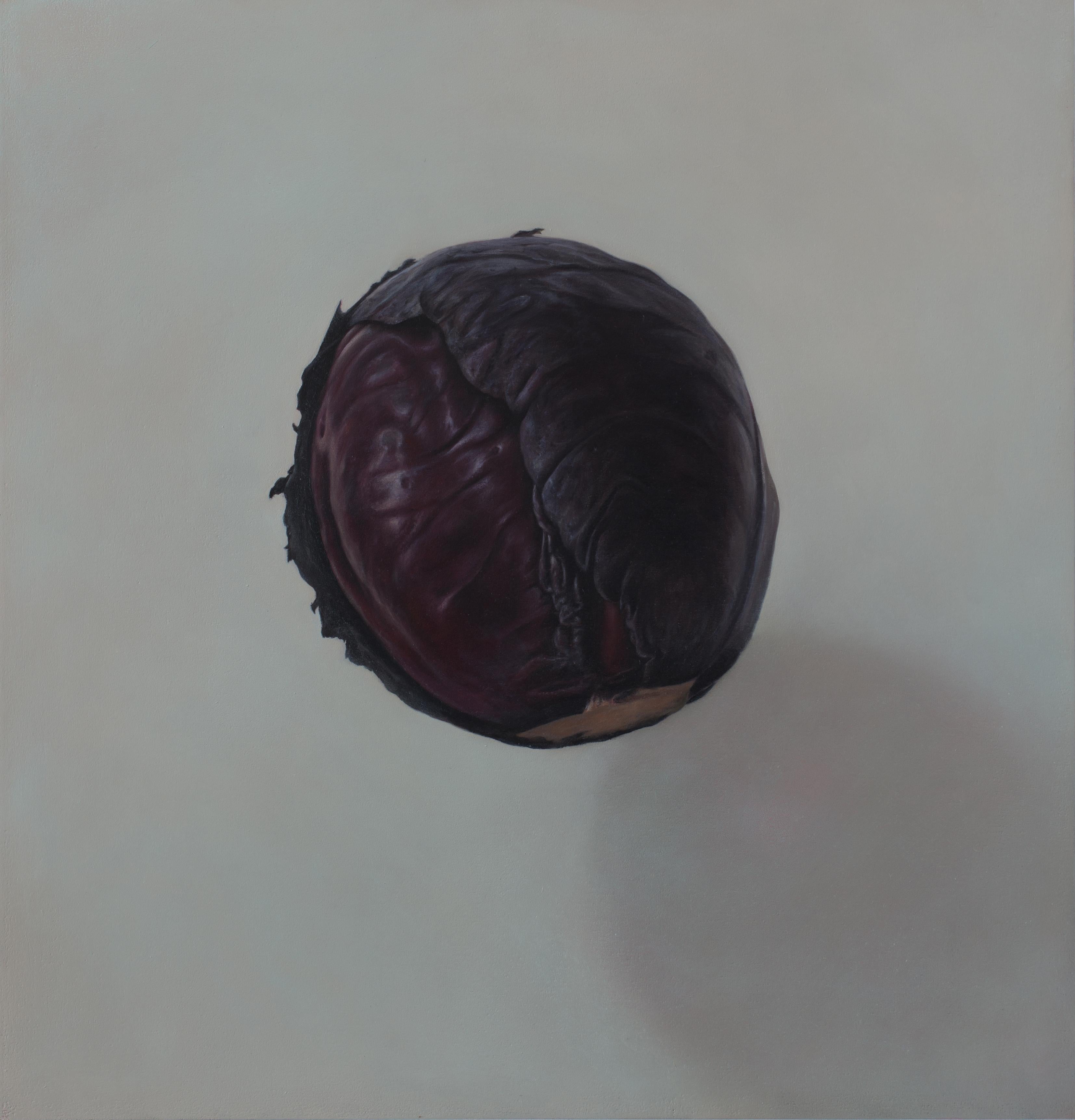 Figurative Painting de Bart Koning - Col lombarda-Siglo XXI Pintura contemporánea realista de naturaleza muerta de verduras
