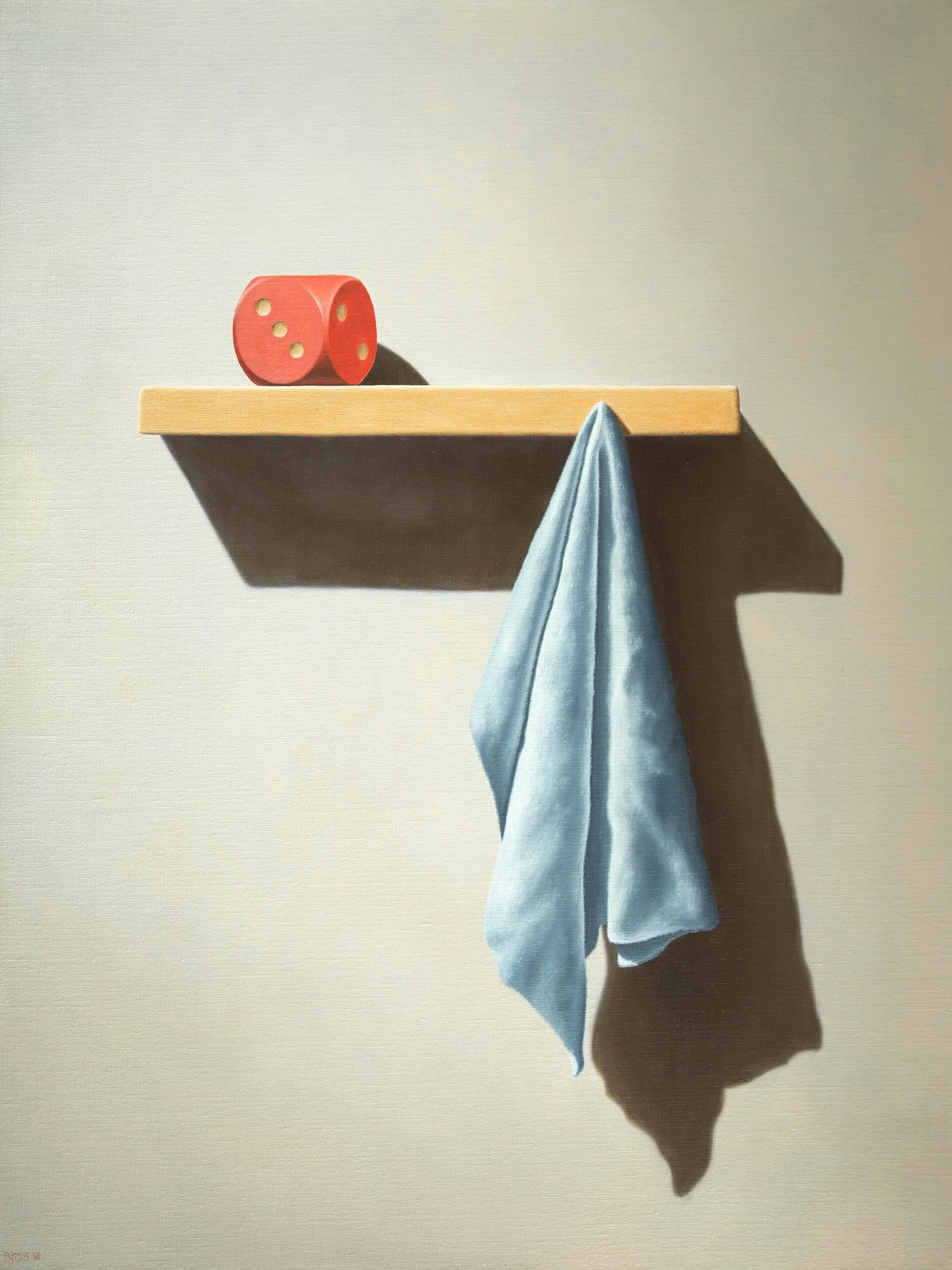 Bert Brus Figurative Painting - The Morning - 21st Century Contemporary Oil Still-Life of a Dice and Towel 