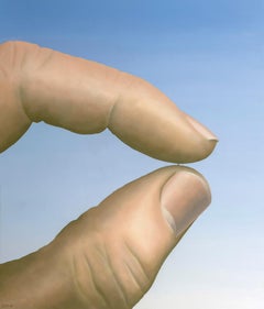 Tiny - 21st Century Contemporary Oil Painting of a Hand with Blue Skies