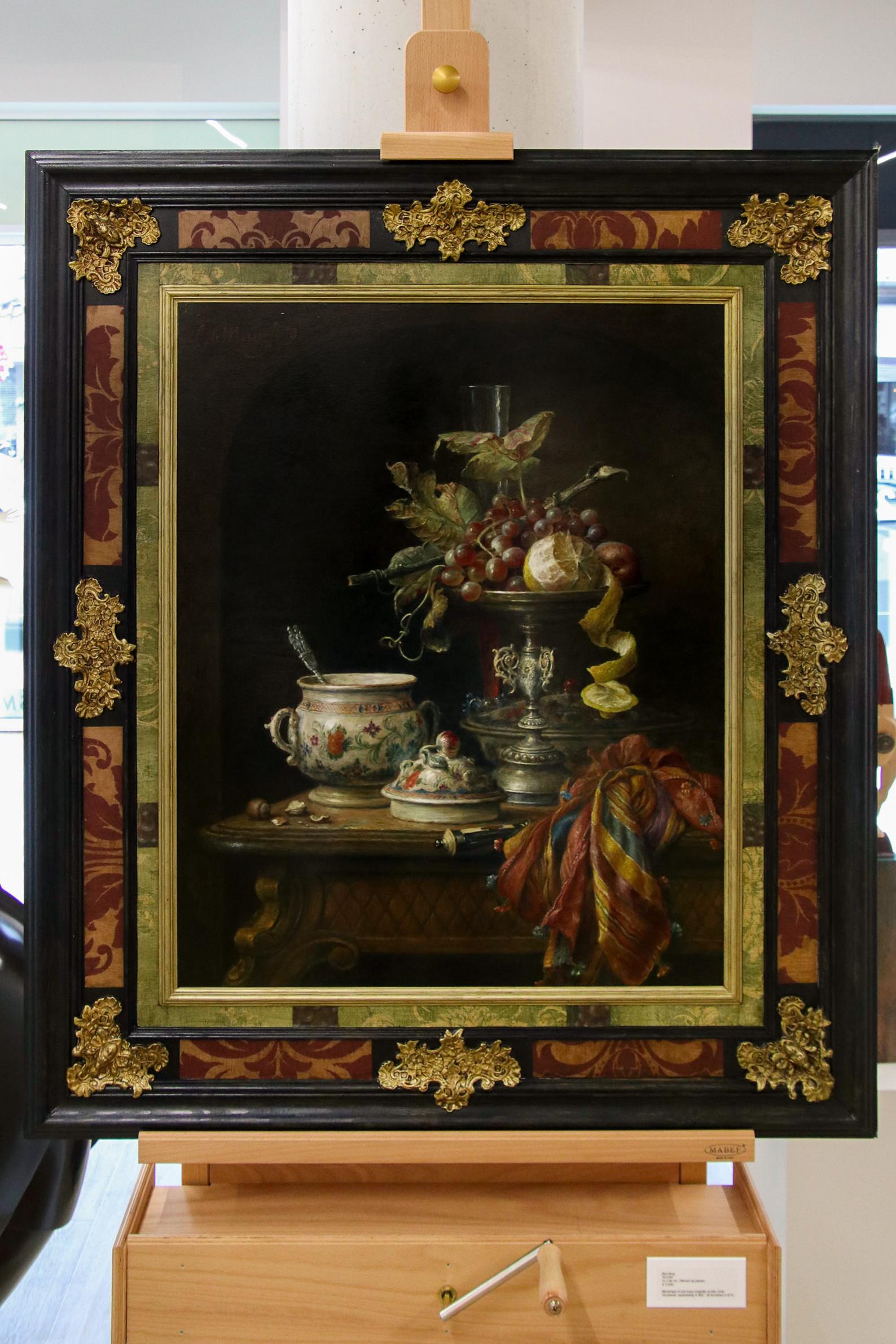 Still-Life with Italian China & Mug with Fruit - 21st Century Classic Style - Painting by Cornelis Le Mair