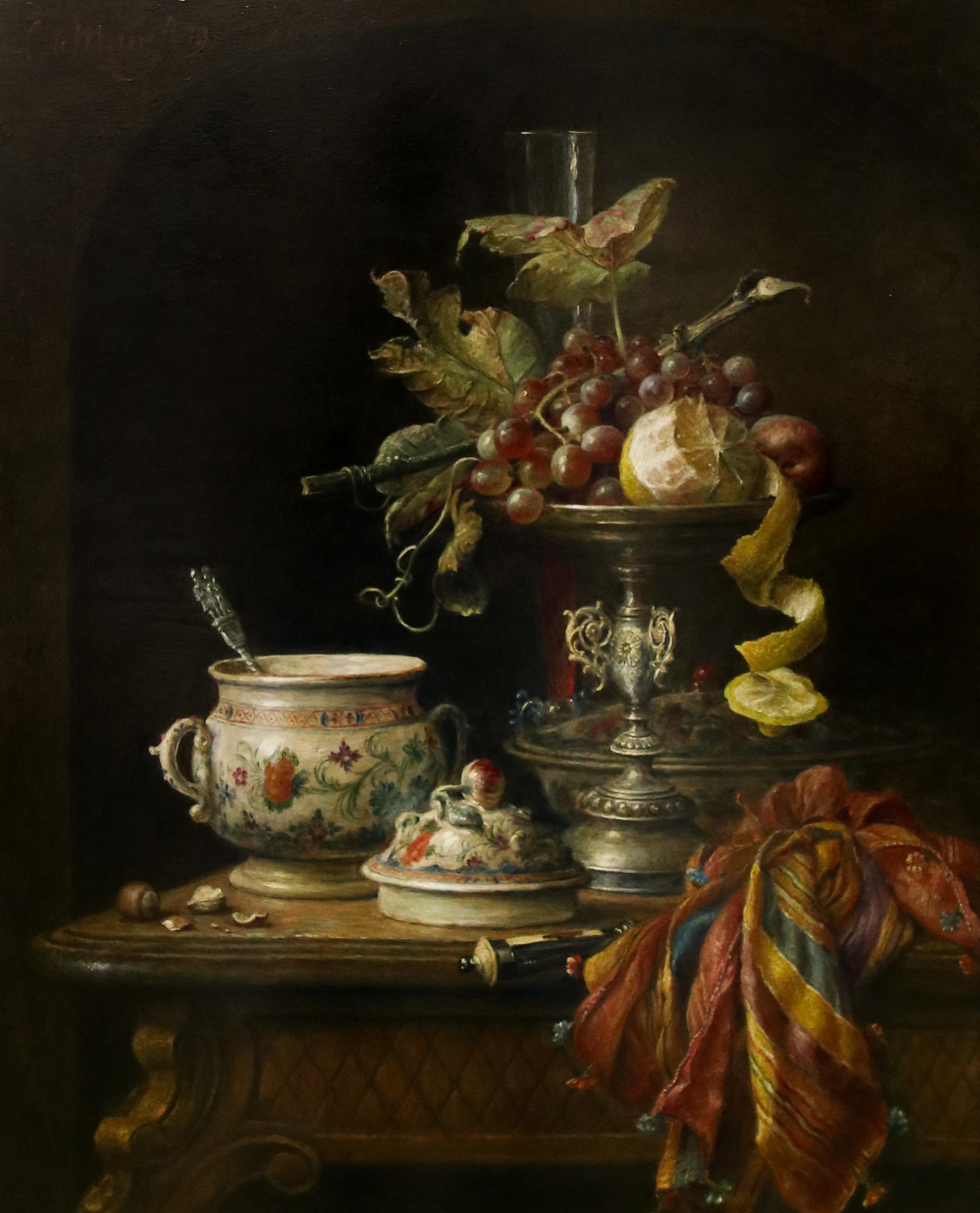 Cornelis Le Mair Figurative Painting - Still-Life with Italian China & Mug with Fruit - 21st Century Classic Style