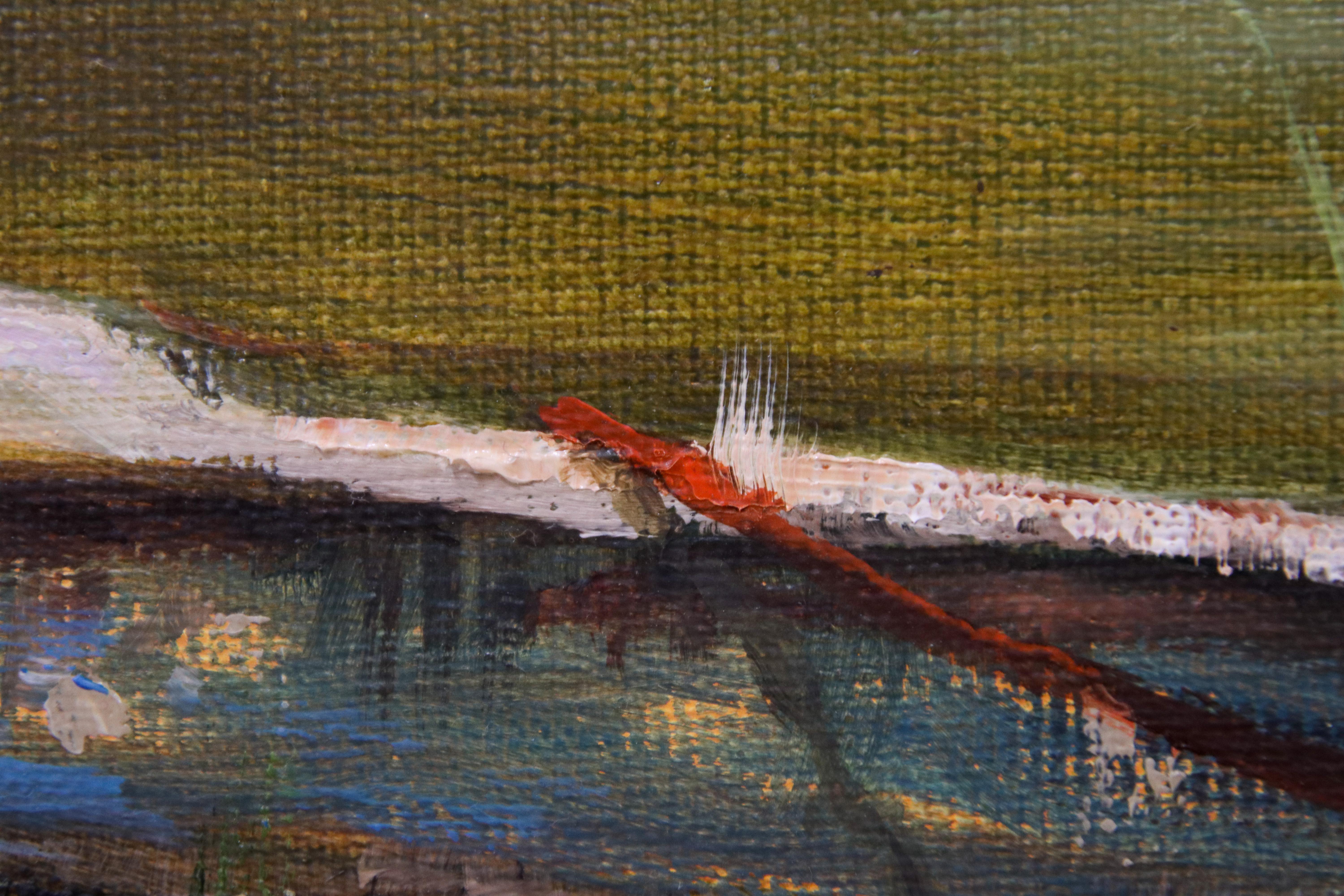 Sogno d'estate - Pittura a olio contemporanea di una donna nuda seduta nel suo giardino di casa - Painting Contemporaneo di Erik van Elven