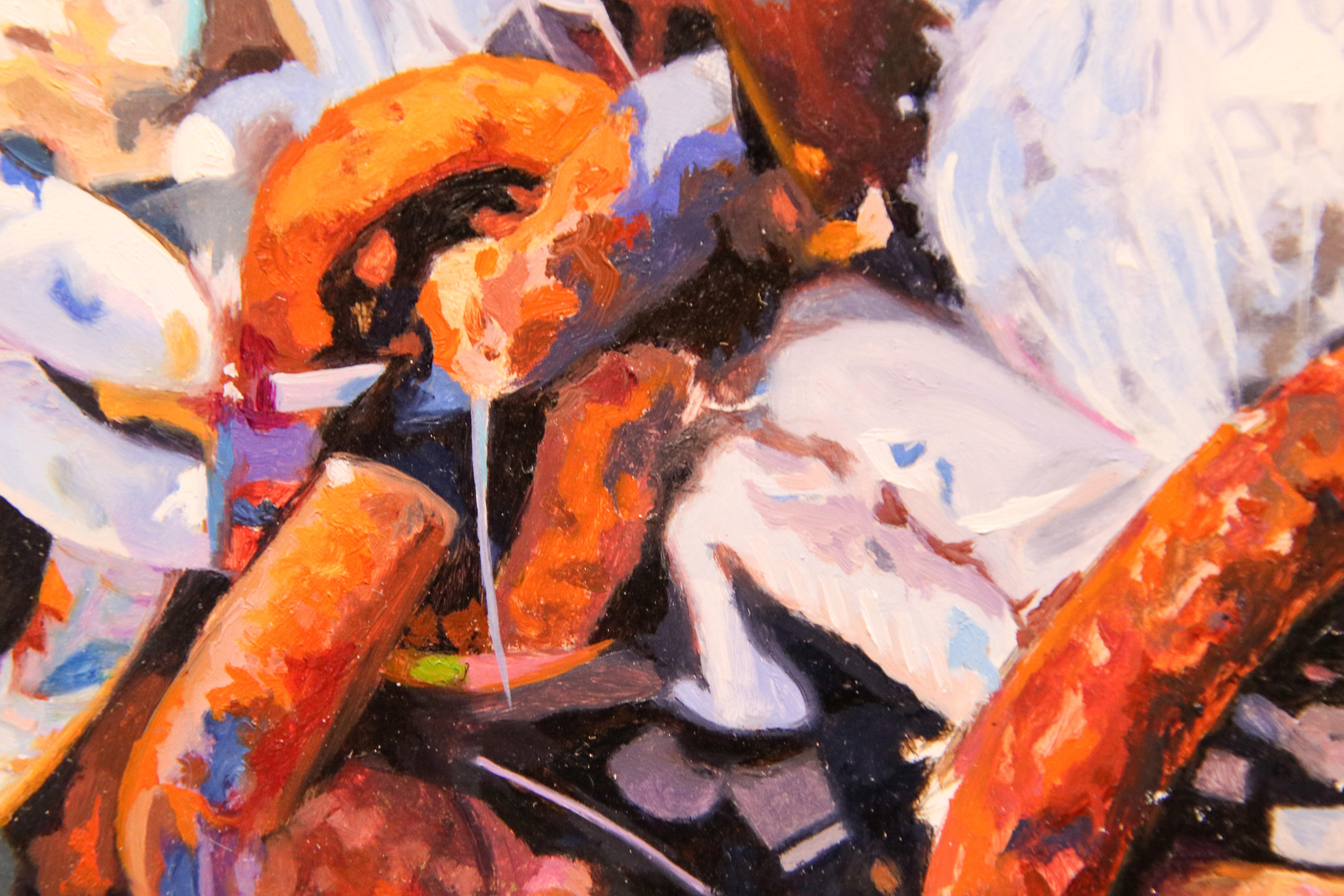 Home Safe - Still-Life contemporaneo del 21° secolo di un molo con una corda da vela - Figurative Painting Grigio di Jos de Wit