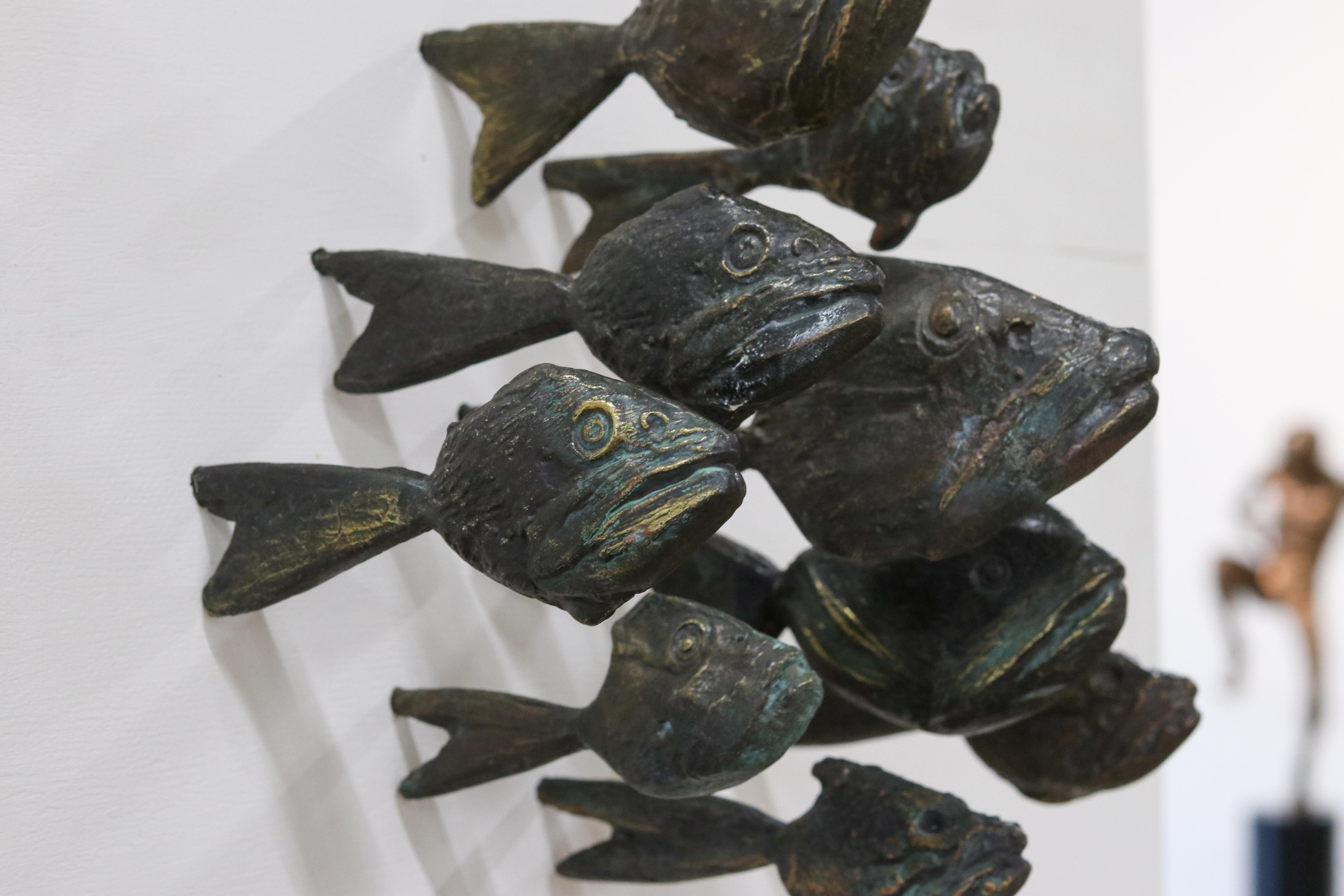 Yrgos Kypris Abstract Sculpture - Piranha's  - 21st Century Bronze Sculpture out of Piranha's  (45 fishes)