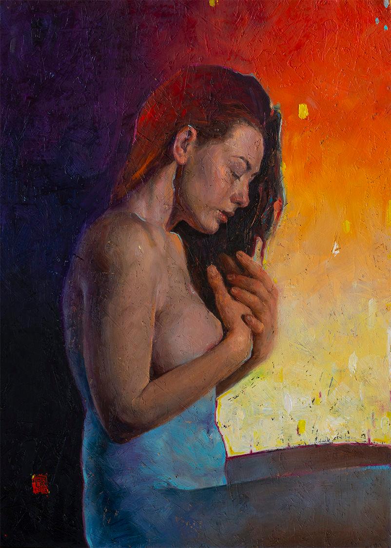 Tania Rivilis Figurative Painting - Give Me Fire To Light The Darkness, 21st Century Contemporary Oil Paint Portrait