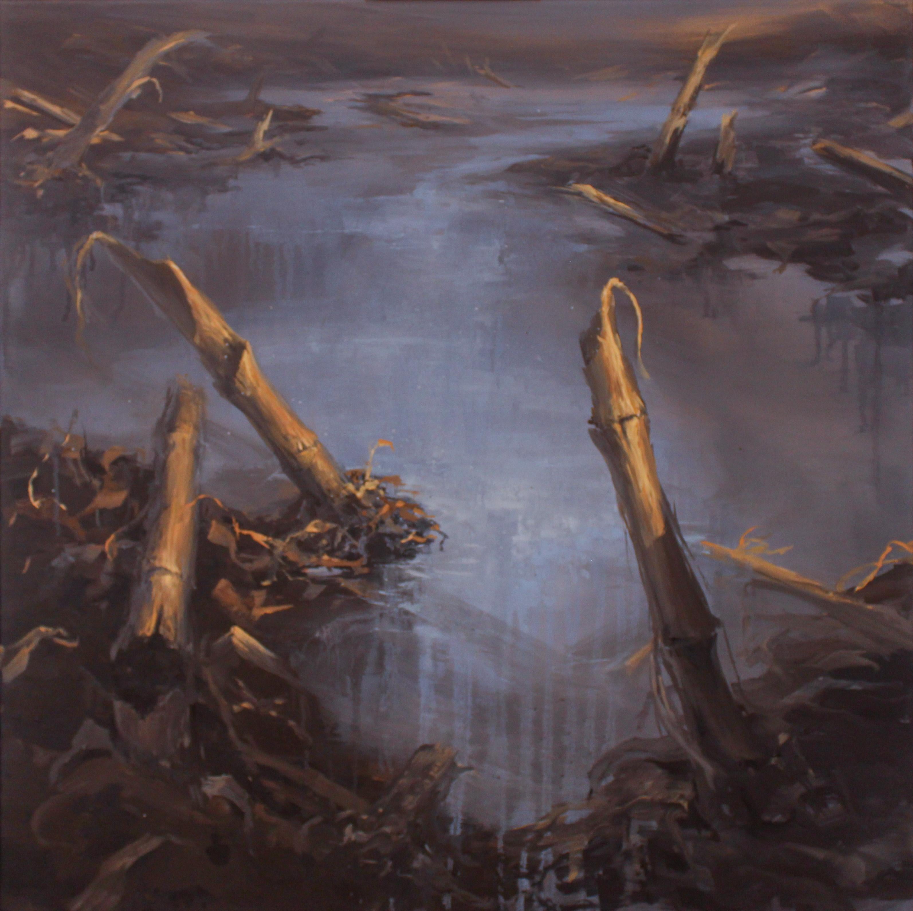 Marein Konijn Landscape Painting - Corn Stubbles - 21st Century Contemporary Oil Painting of a Cornfield Landscape