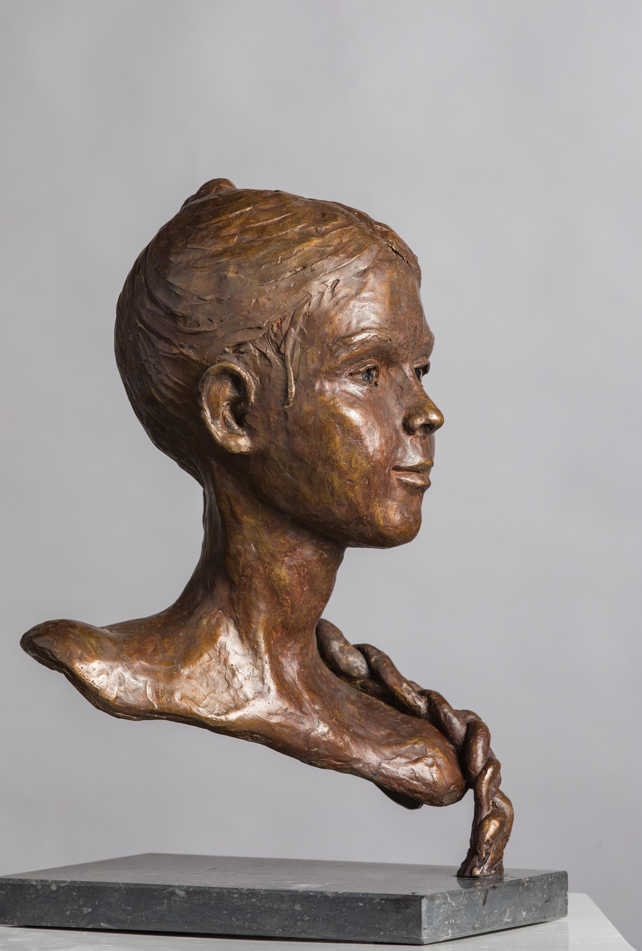 Jaya - 21st Century Contemporary Bronze Bust Sculpture, Girl With Braided Hair