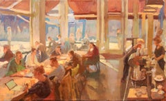 Coffee Company - 21st Century Contemporary Oil Painting of a Busy City Cafe