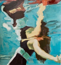 Touch- 21st Century Oilpainting of a girl floating and reflecting  in the water