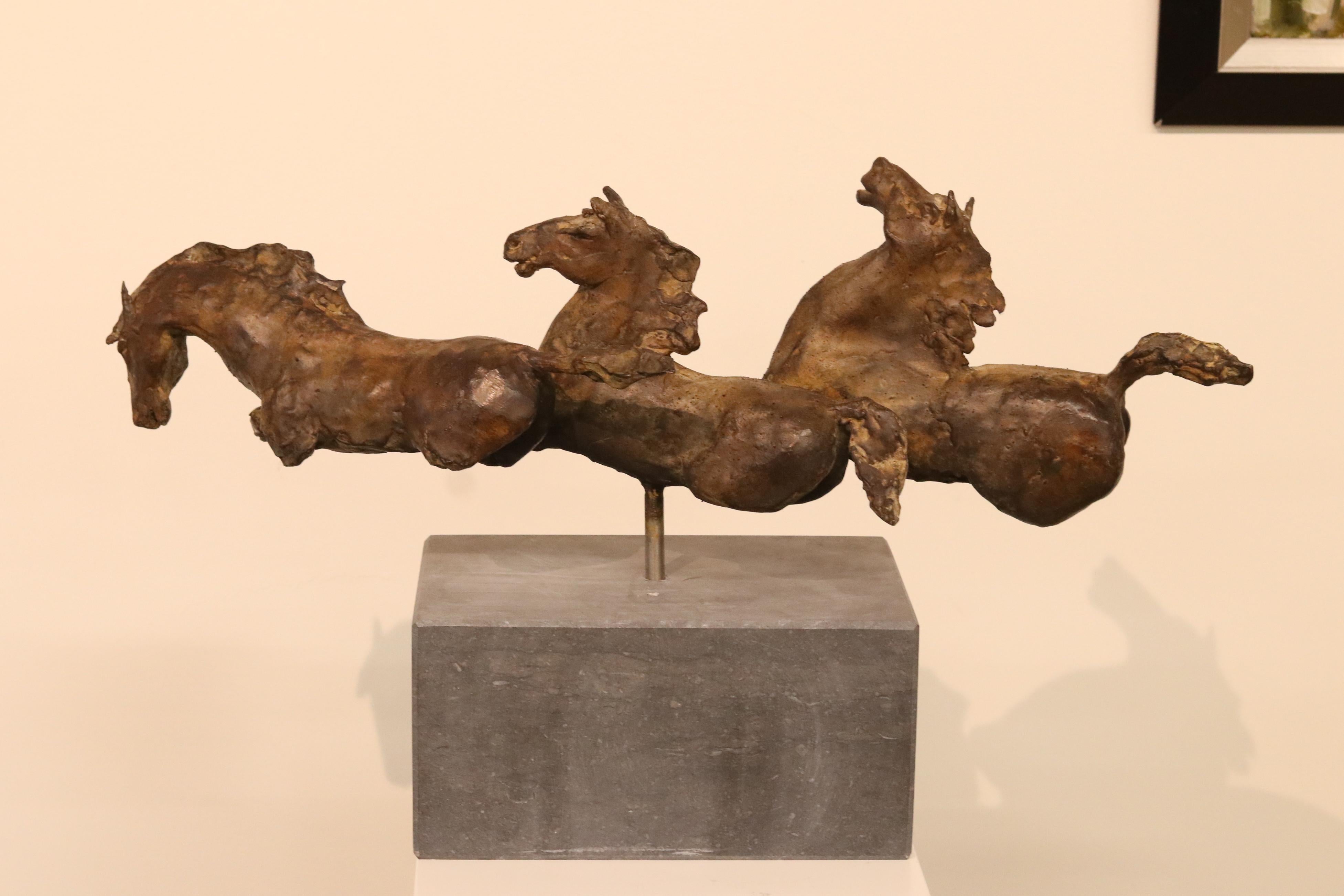 Wild Horses - 21st Century Contemporary Bronze Sculpture of Running Horses 2