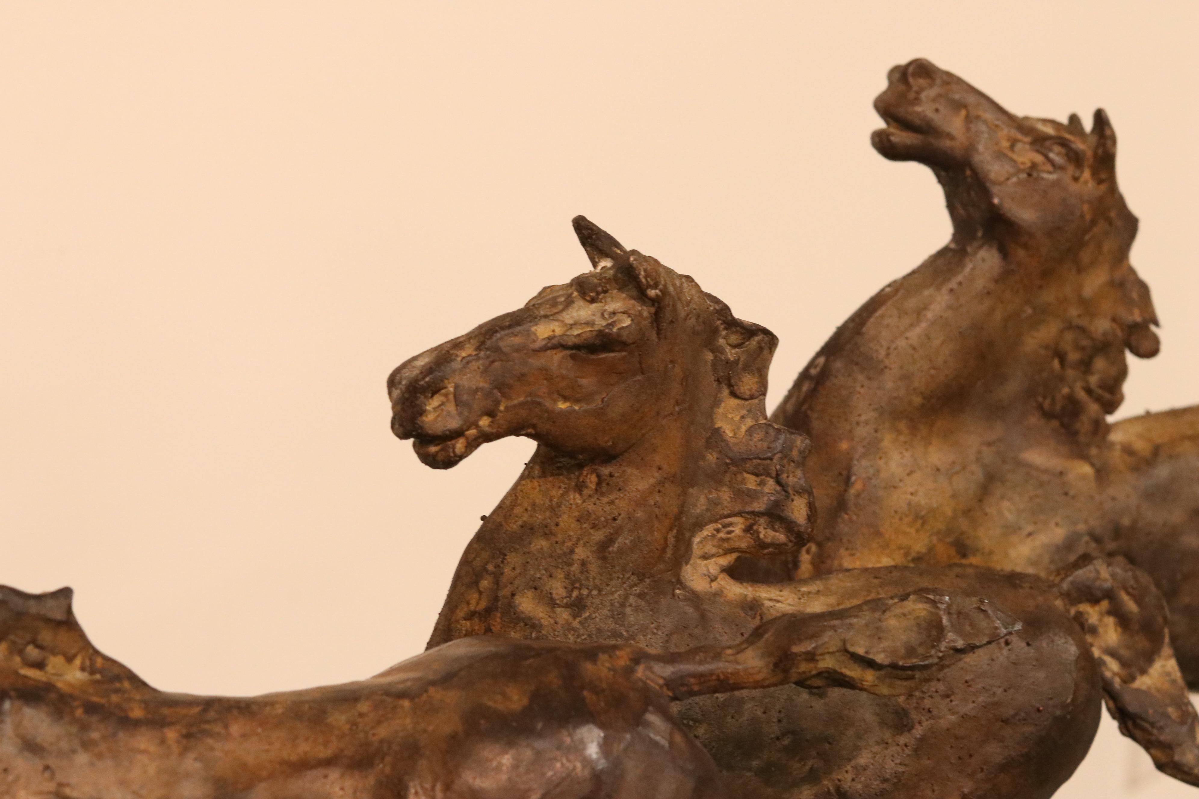 Wild Horses - 21st Century Contemporary Bronze Sculpture of Running Horses