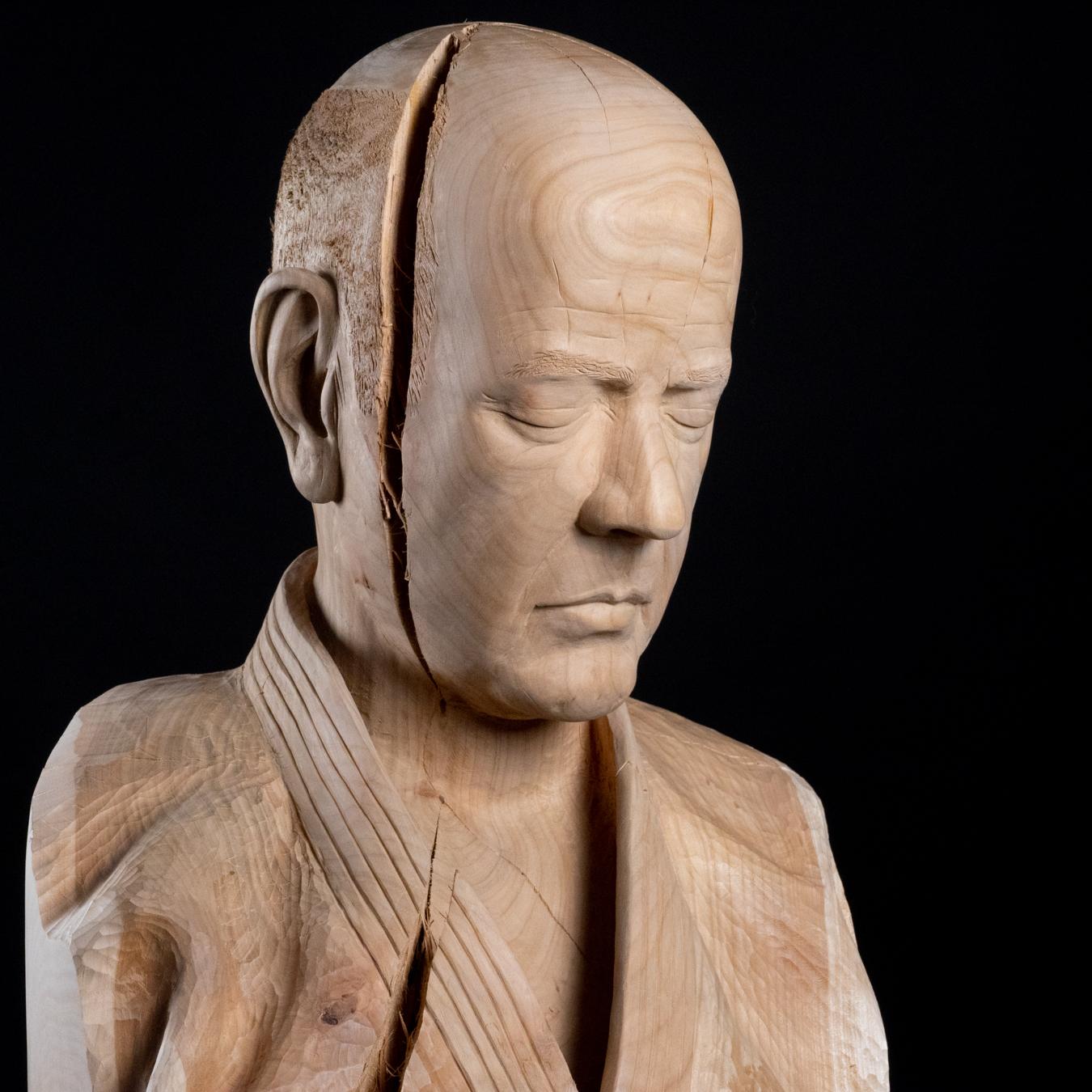 Boris Paval Conen Figurative Sculpture - Yume- No- Uchi, Dreaming- 21st Century Contemporary Wooden Sculpture of a Judoka
