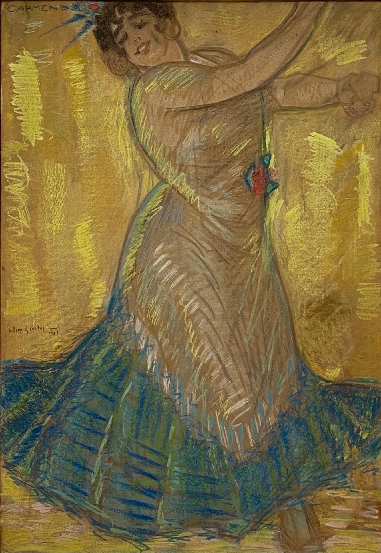 Willy Sluiter Portrait - Carmen- 20st Century Dutch Pastel Drawing of a Dancing Woman 