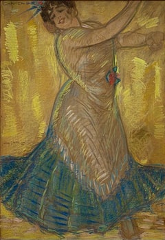 Carmen- 20st Century Dutch Pastel Drawing of a Dancing Woman 