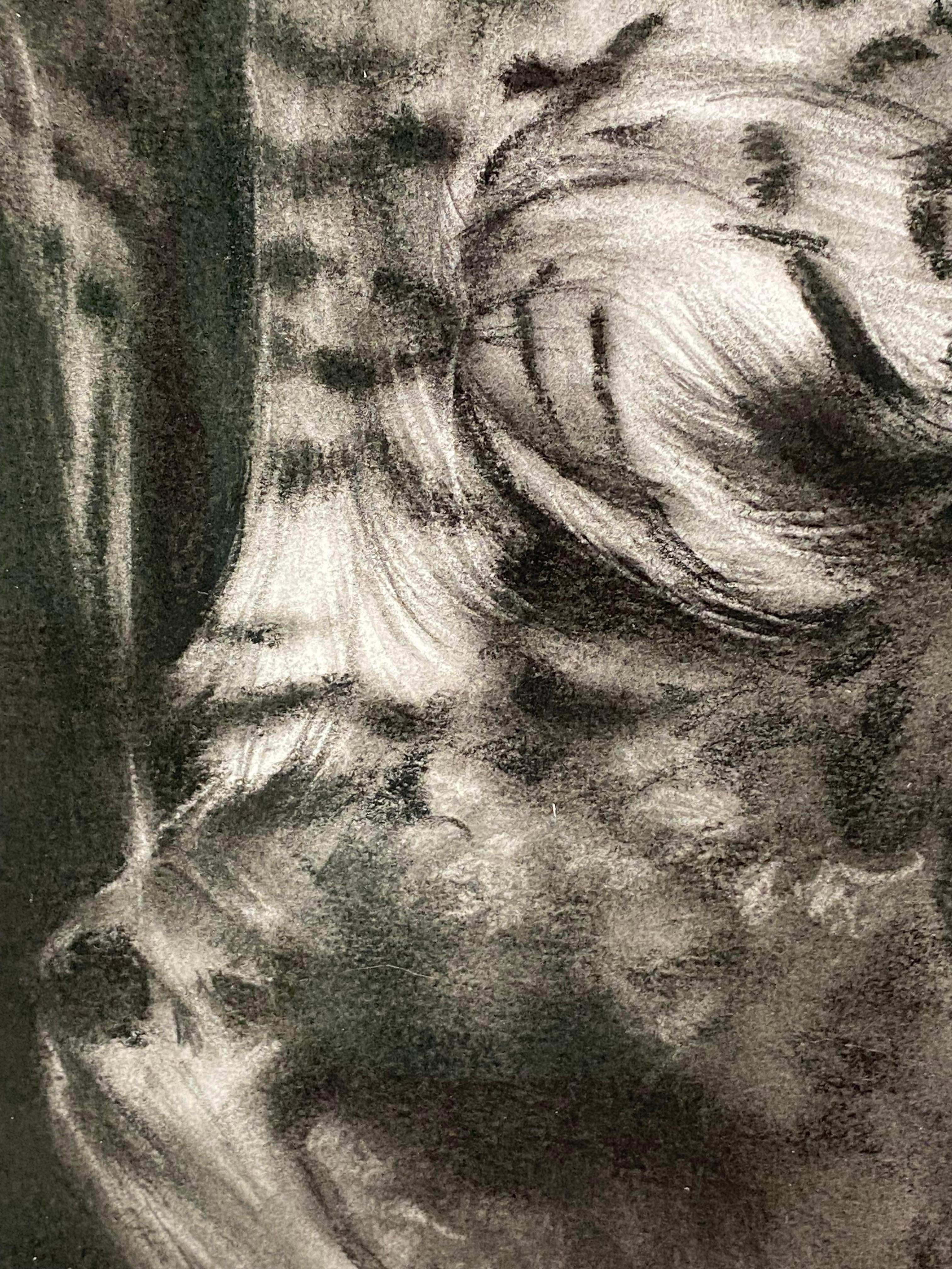 Canción para mí - Siglo XXI Dibujo contemporáneo a carboncillo de un búho en venta 1