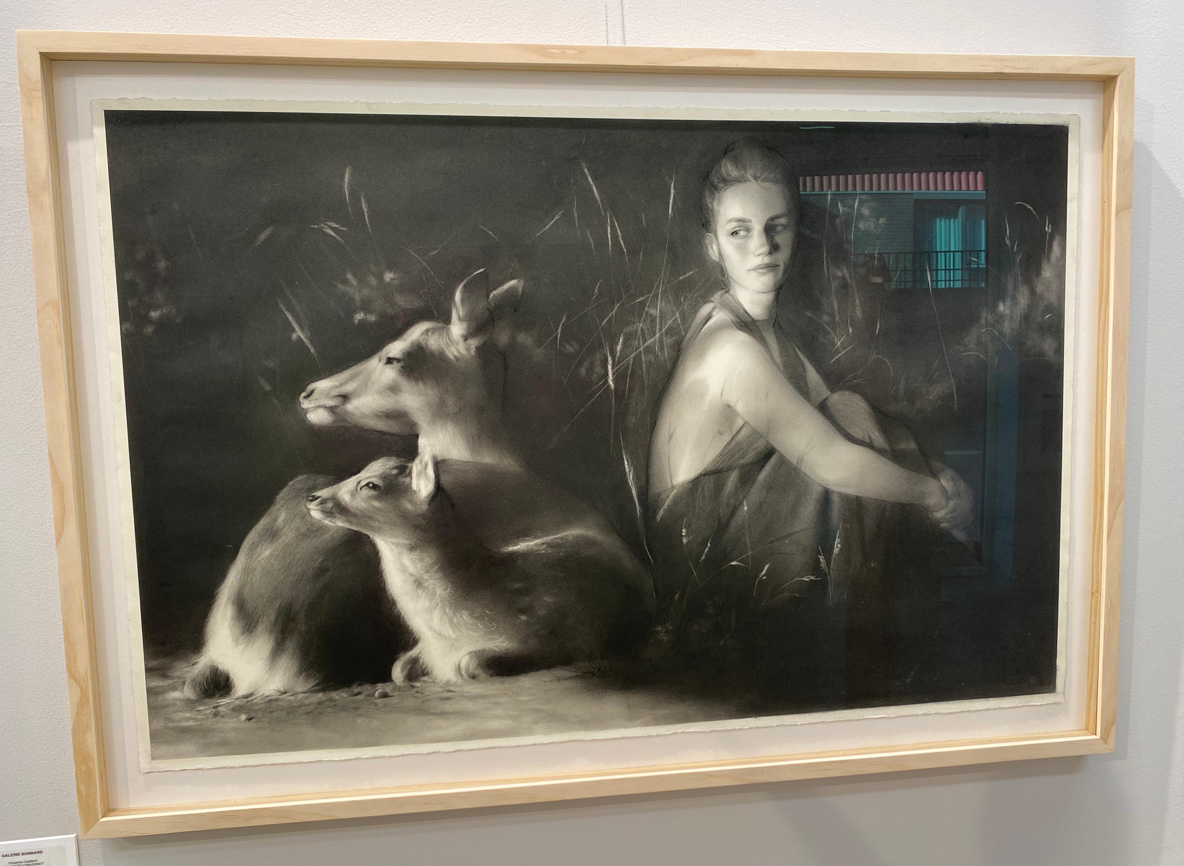 Solstizio d'Inverno - Dessin au fusain contemporain du 21e siècle d'une jeune fille - Art de Rosanna Gaddoni