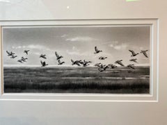 Un bruissement d'ailes - Dessin au fusain de paysage contemporain du 21e siècle