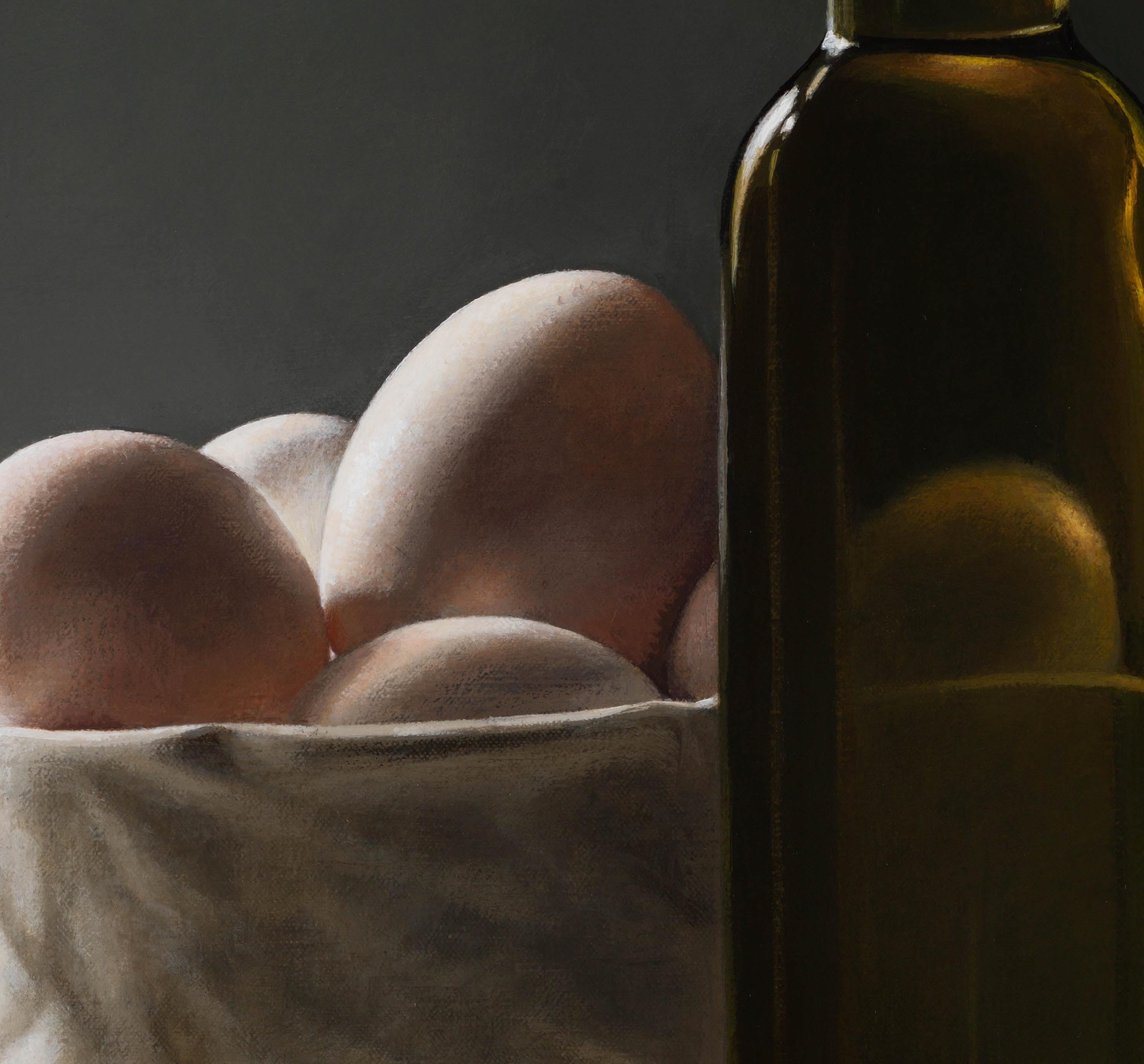 Eggs, Olive Oil- 21 st Century Contemporary Realistic Still- life Painting  - Black Figurative Painting by Heidi von Faber