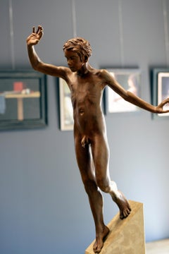 Suspensus 21st Century Contemporary Bronze Sculpture nude boy, Wim van der Kant 