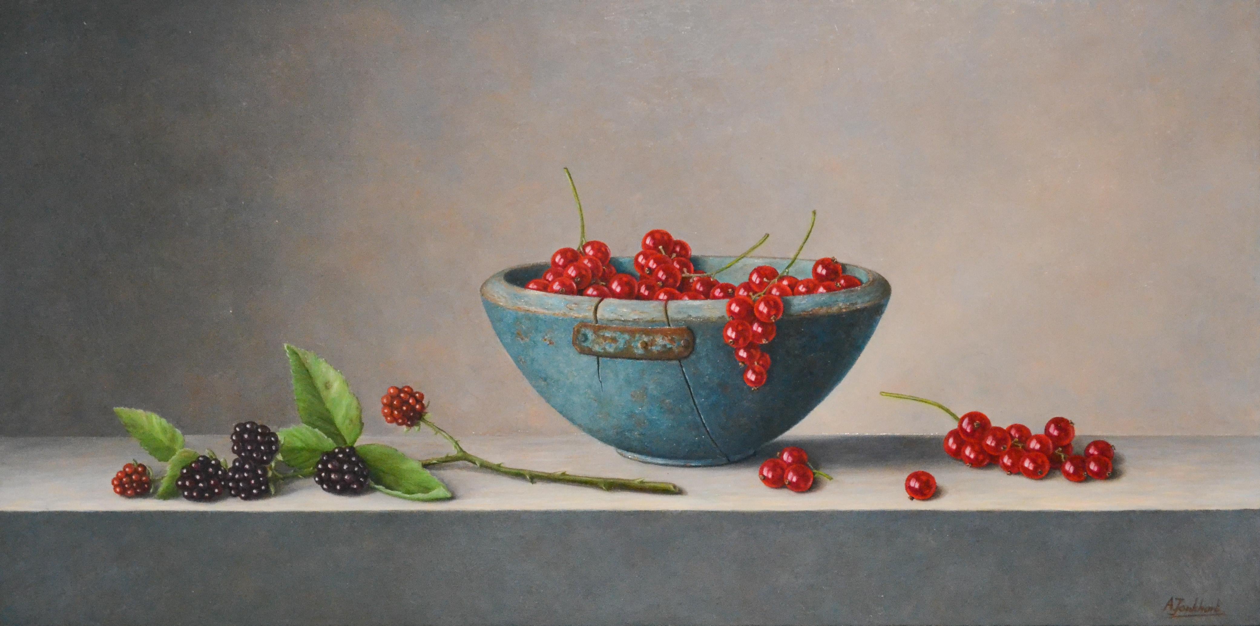 Annelies Jonkhart Figurative Painting - Blackberries& Berries -21st Century contemporary still-life painting A. Jonkhart
