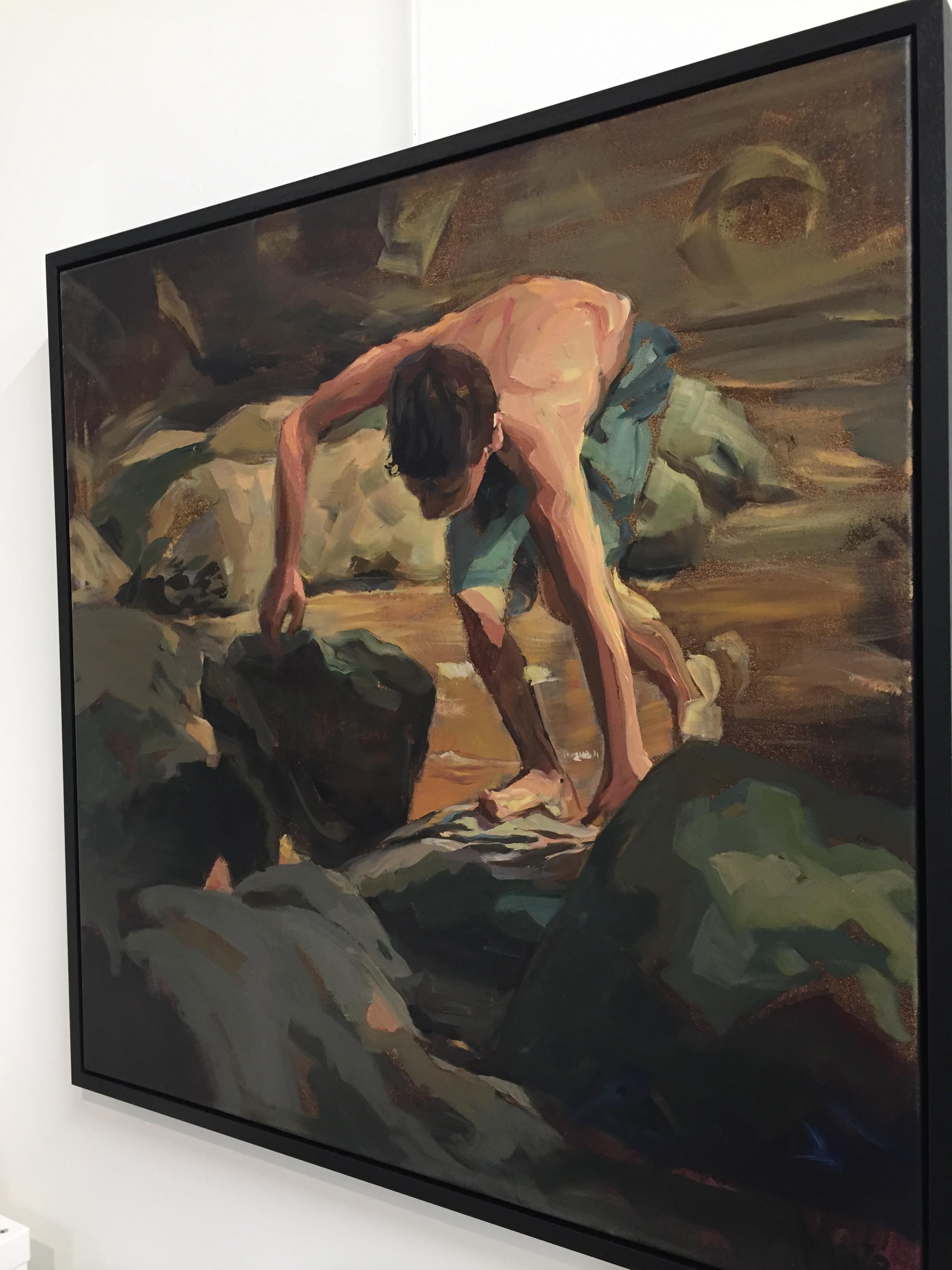Boy climbing on rocks- 21st Century Contemporary Painting by Dutch Mitzy Renooy 4