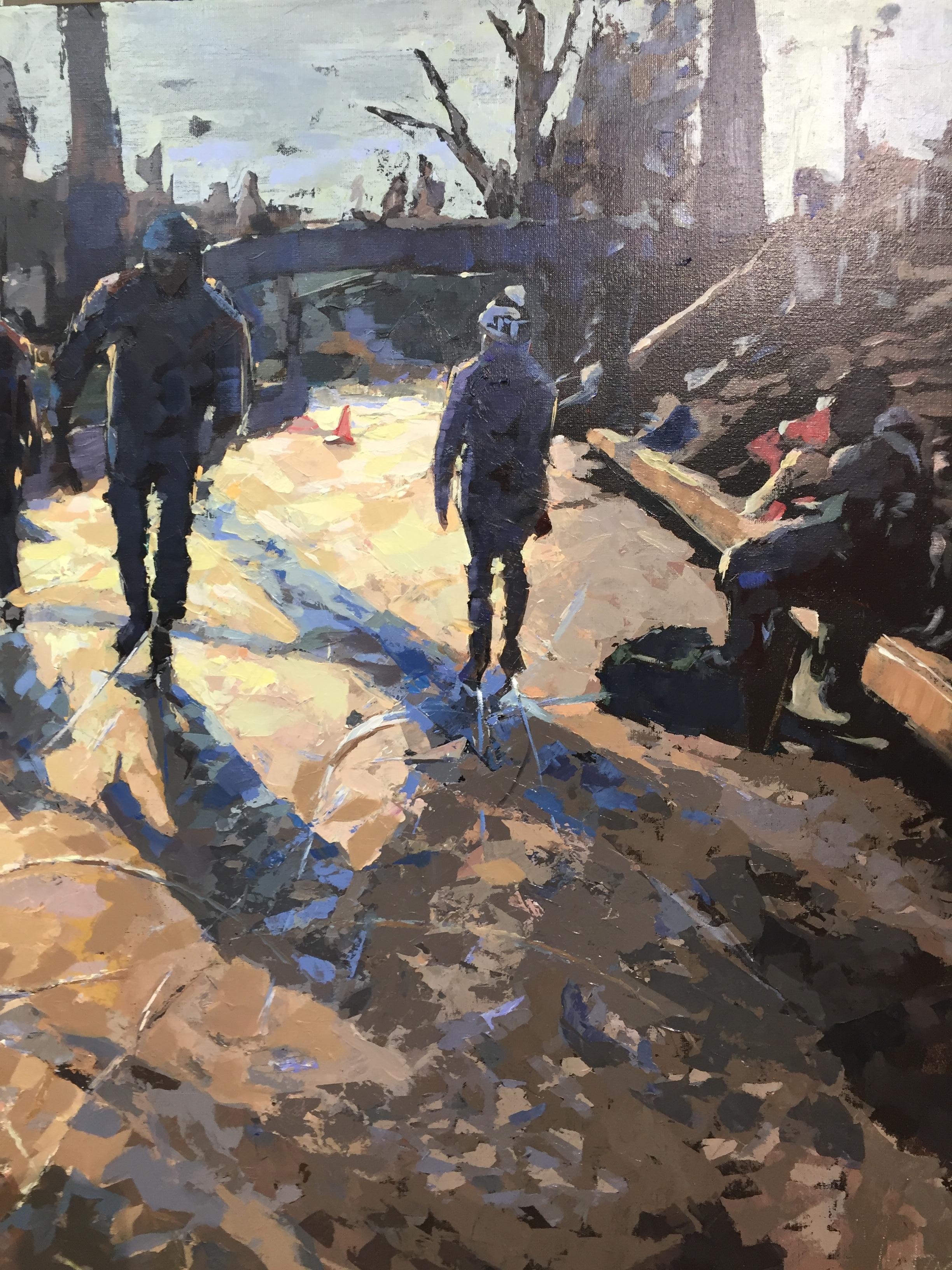Mitzy Renooy made this painting in the winter of 2018. People were skating in Giethoorn, 'Dutch Venice', a village with streets, canals, from water. Very populair in summer to visit the village with small boats, bu also very populair in winter, when