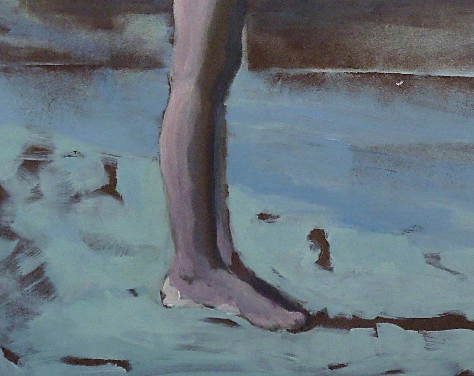 Standing Still n° 1 120 x 60 cm olieverf - Gris Figurative Painting par Mitzy Renooy