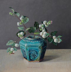 Snowberries in Green Ginger Jar, Ingrid Smuling, 21st Century Contemporary