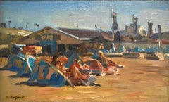 Wind shields on the beach- 21st Century DutchSeascape painting, Hans Versfelt 