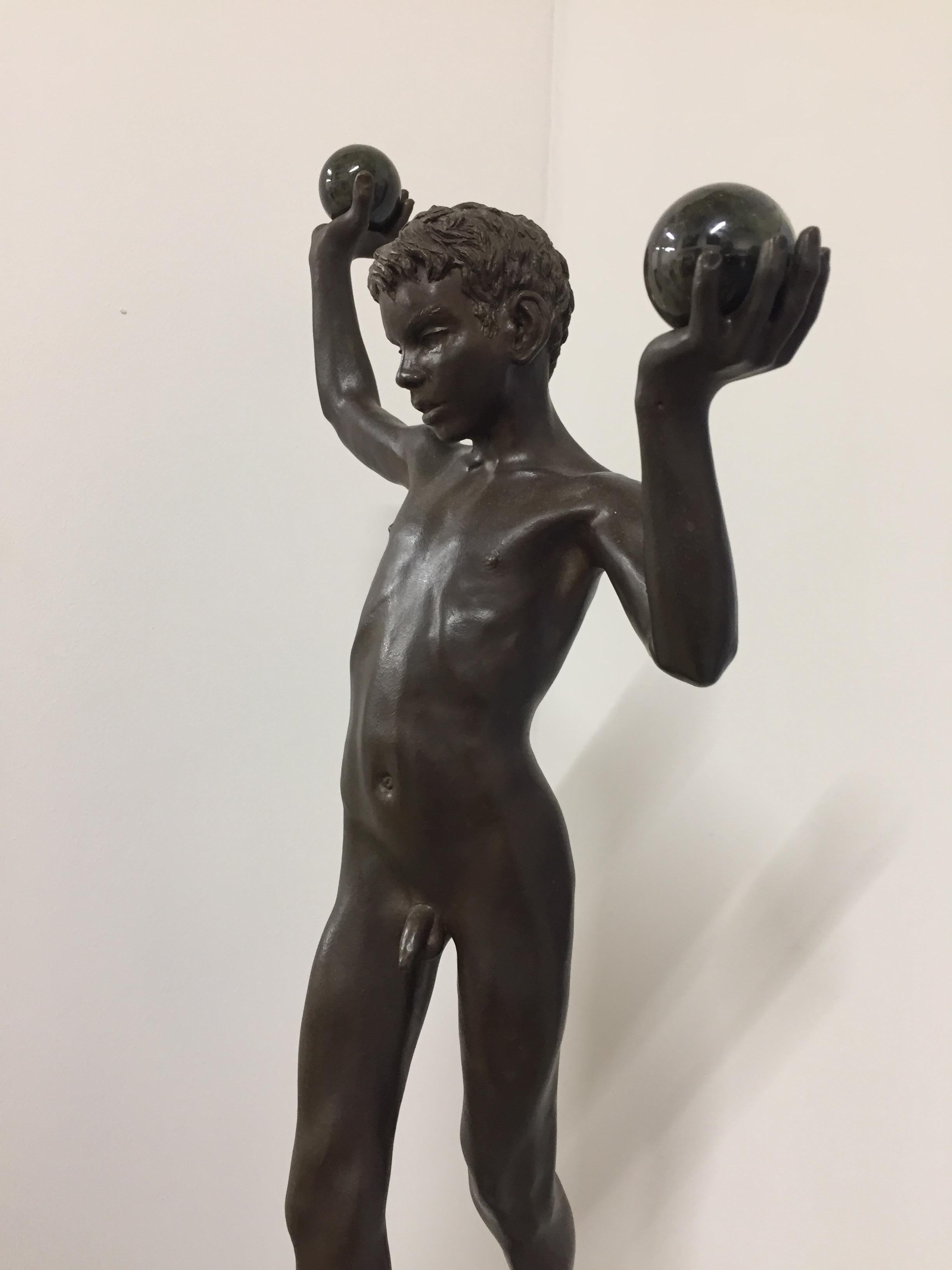 Wim van der Kant Nude Sculpture - Tollit, 21st Century Contemporary Bronze Sculpture of a nude boy
