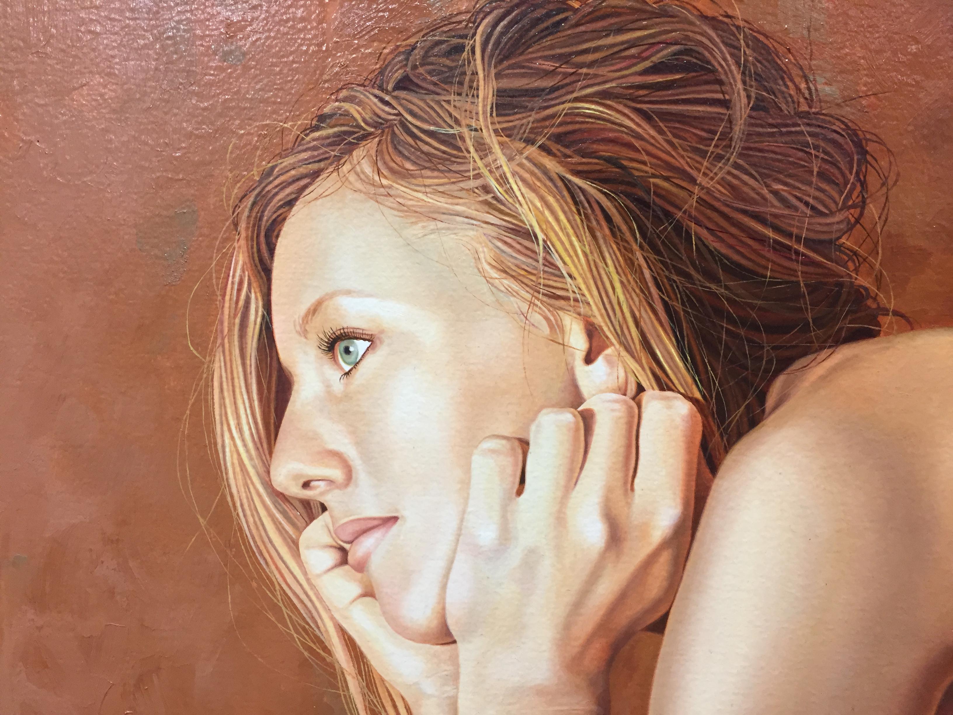 Rabbit- 21st Century Contemporary Painting of a Nude Girl with a White Rabbit 1