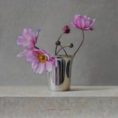 Pink Autumn Anemones in Silver Cup - Ingrid Smuling 21st Century Contemporary 