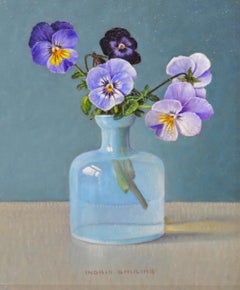Violets in Opal Blue Bottle - Ingrid Smuling, 21st Century Contemporary Painting