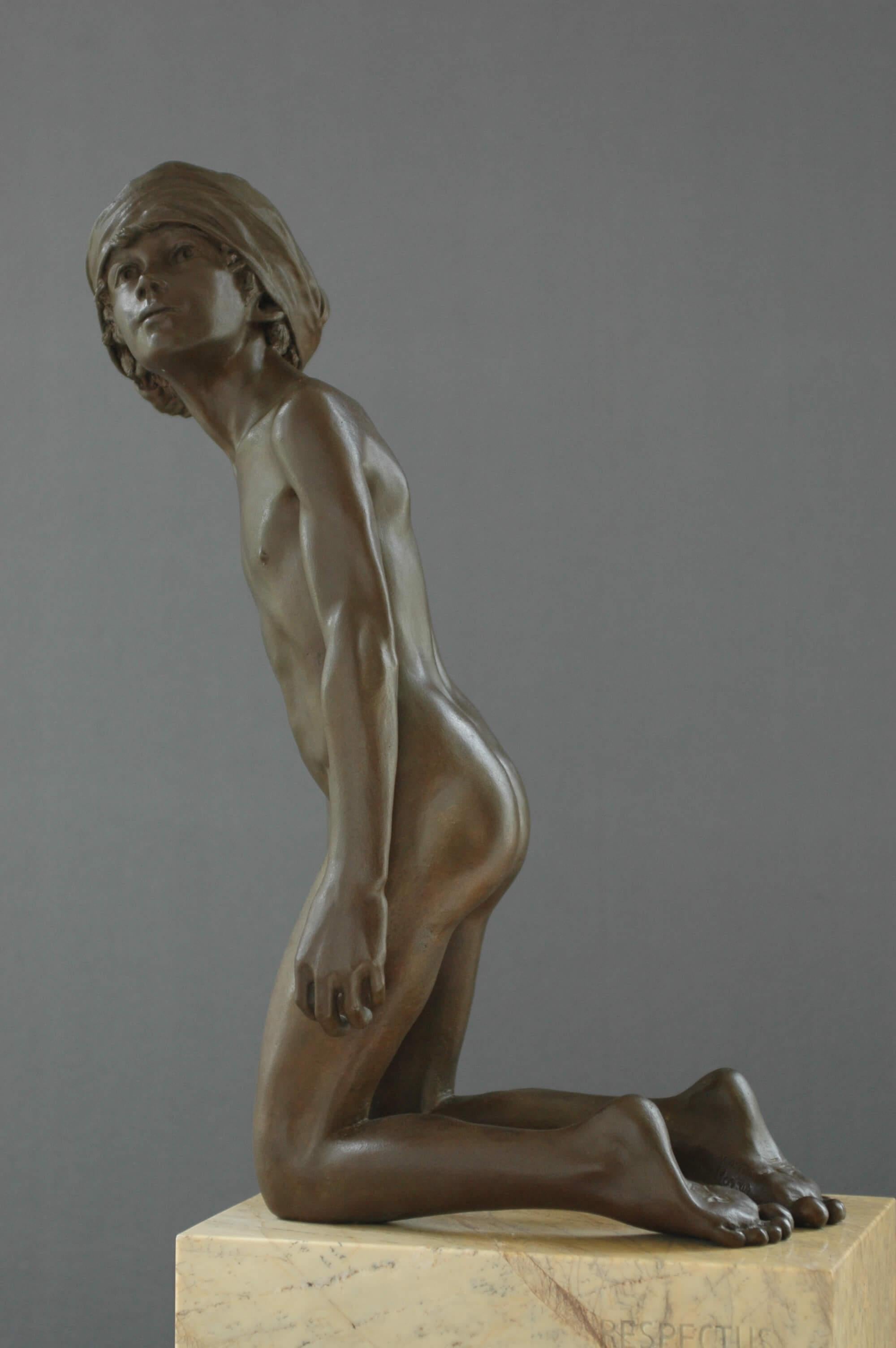 Respectus- 21st Century Contemporary Bronze Sculpture Nude Boy Wim van der Kant 7