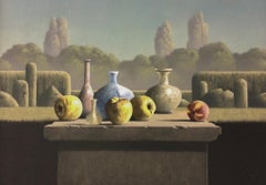 Still-life Apples and Roman glass-21st Century Contemporary  Landscape Painting 