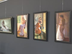 Woman with her Double Bass in Dutch Interior- 21st Century Contemporary Painting