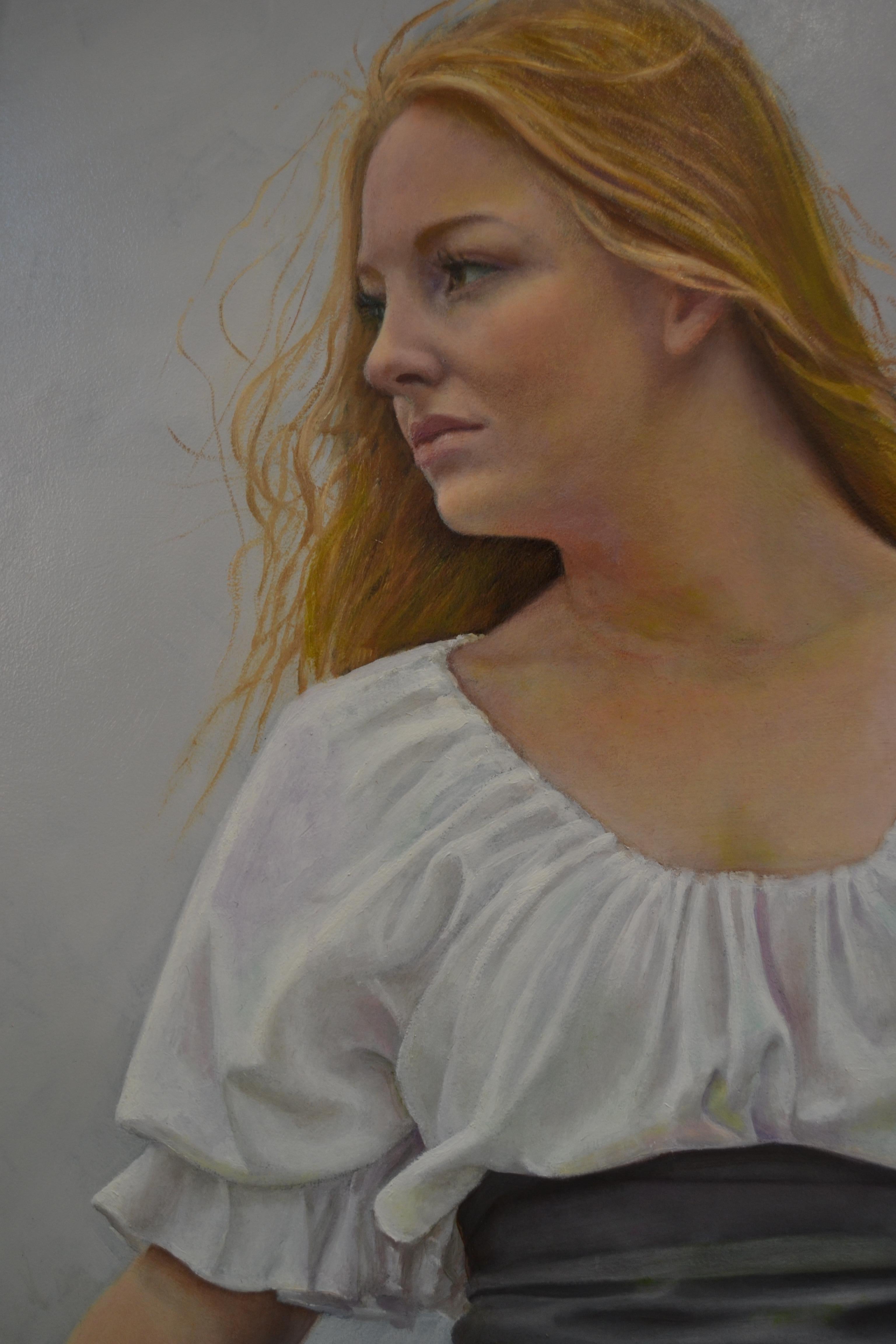 Arriva la Pioggia- 21st Century Contemporary Figure Painting of a Farmer's Wife For Sale 2