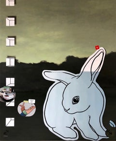 Relativität der Realität und Kaninchen, I Love You – zeitgenössisches Gemälde des 21. Jahrhunderts 