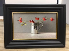 Rose Hips in a Silver Cup-21st Century Contemporary Still-life Painting 
