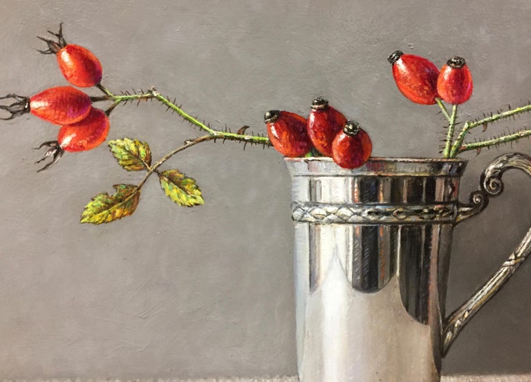 Ingrid Smuling - Rose Hips in a Silver Cup-21st Century Contemporary ...