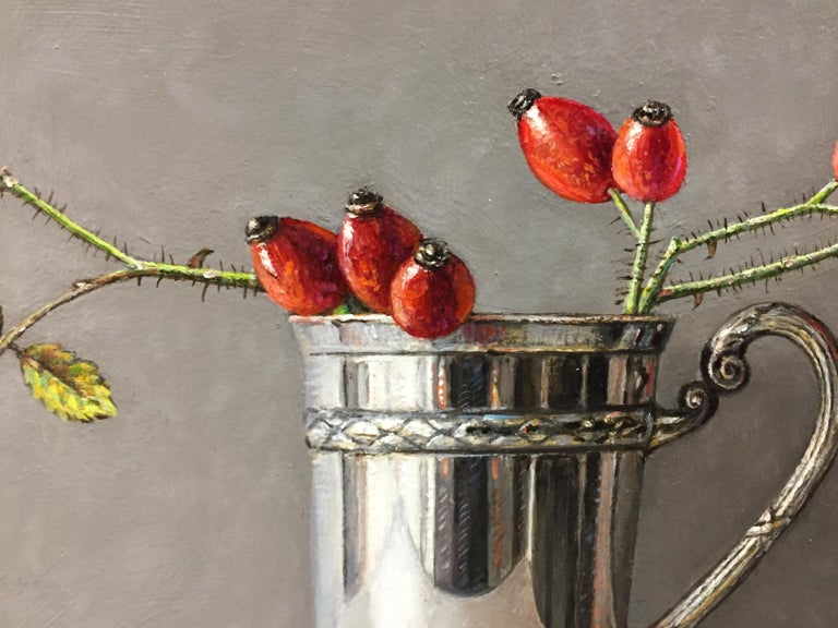 Ingrid Smuling - Rose Hips in a Silver Cup-21st Century Contemporary ...