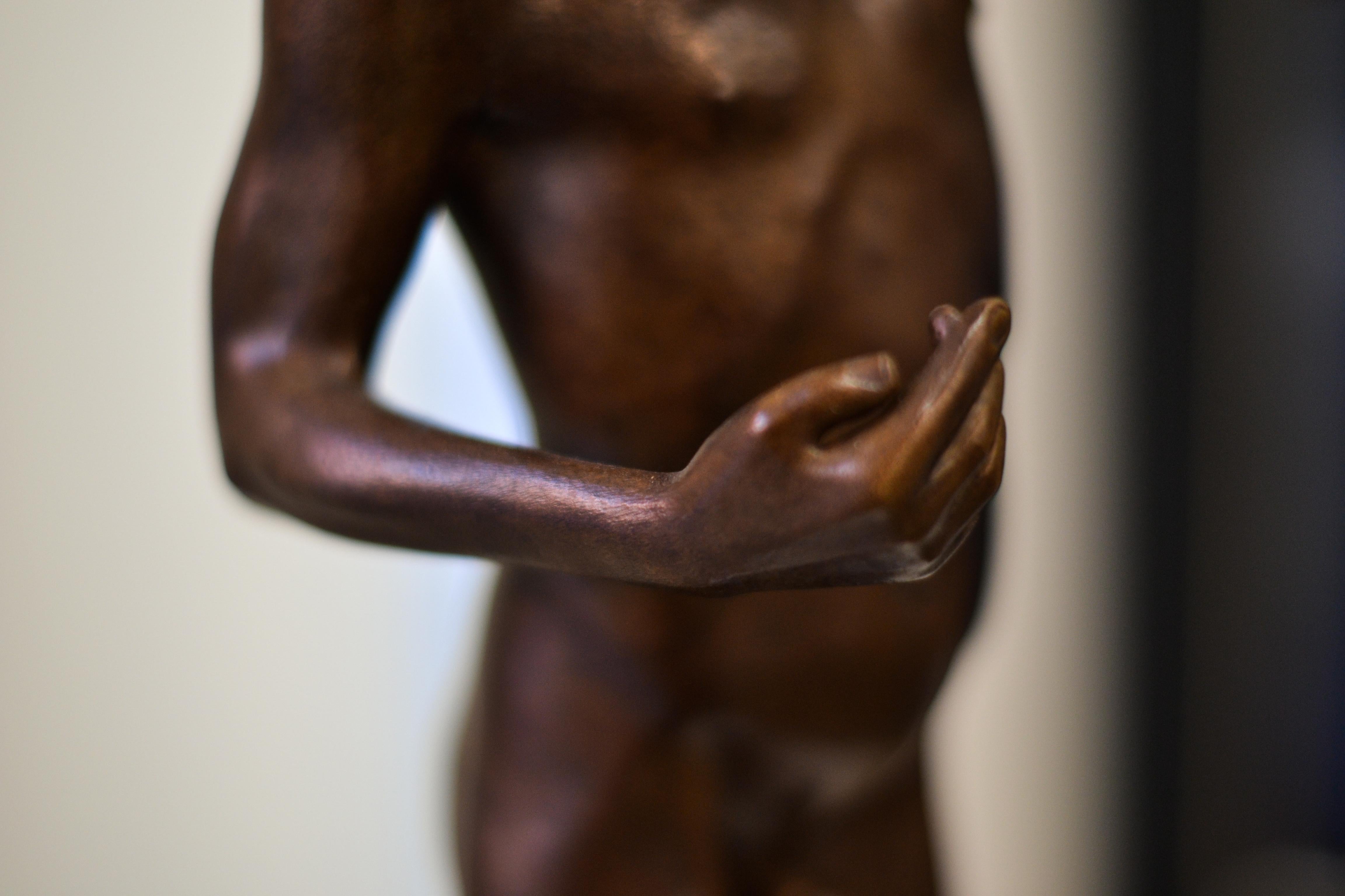 Aestus- 21st Century Bronze Sculpture of a Young Nude Boy with a Shell 1