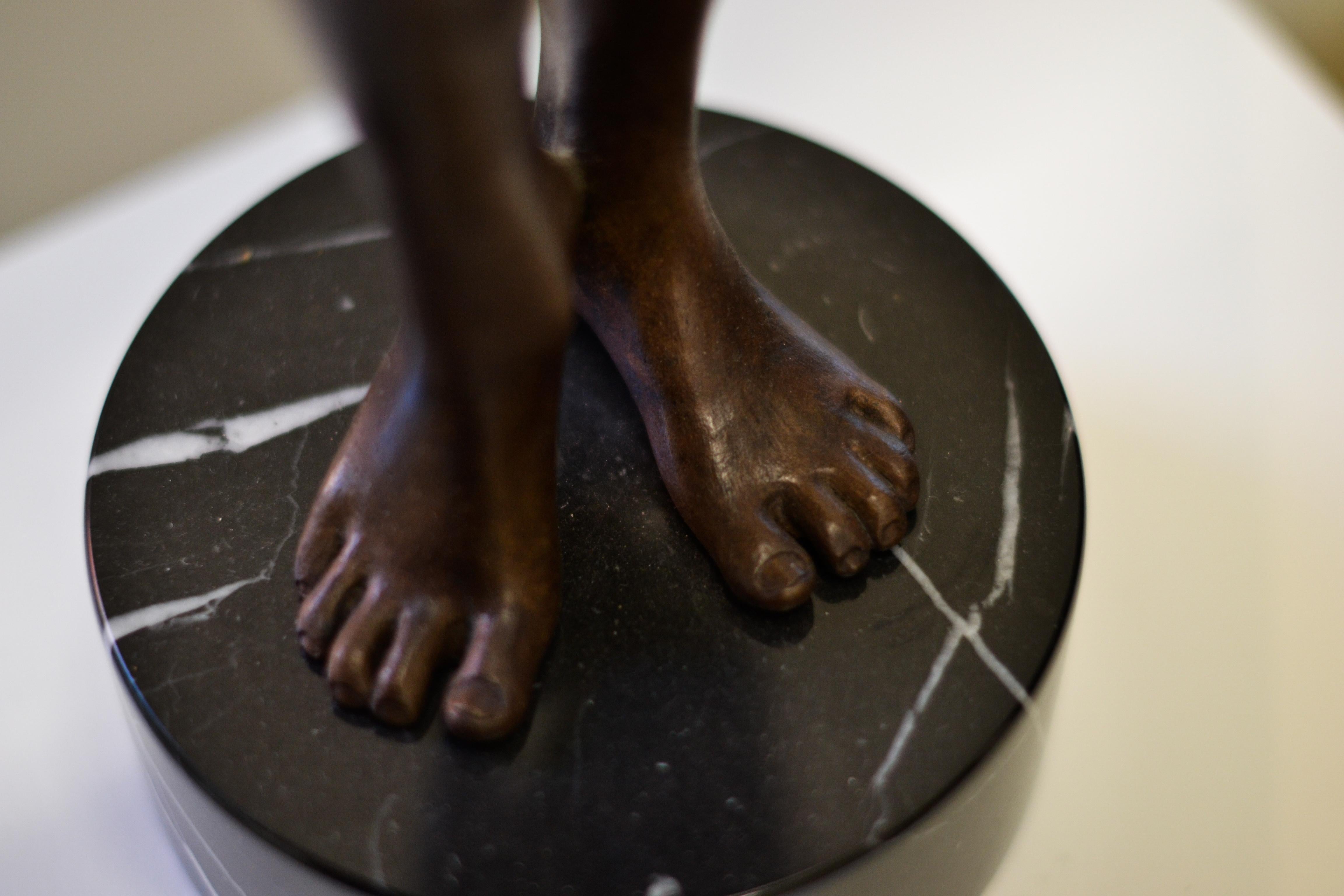 Aestus- 21st Century Bronze Sculpture of a Young Nude Boy with a Shell 4