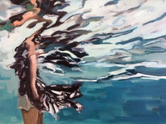 Ripples- 21st Century Contemporary Painting of a Girl Floating through the Water